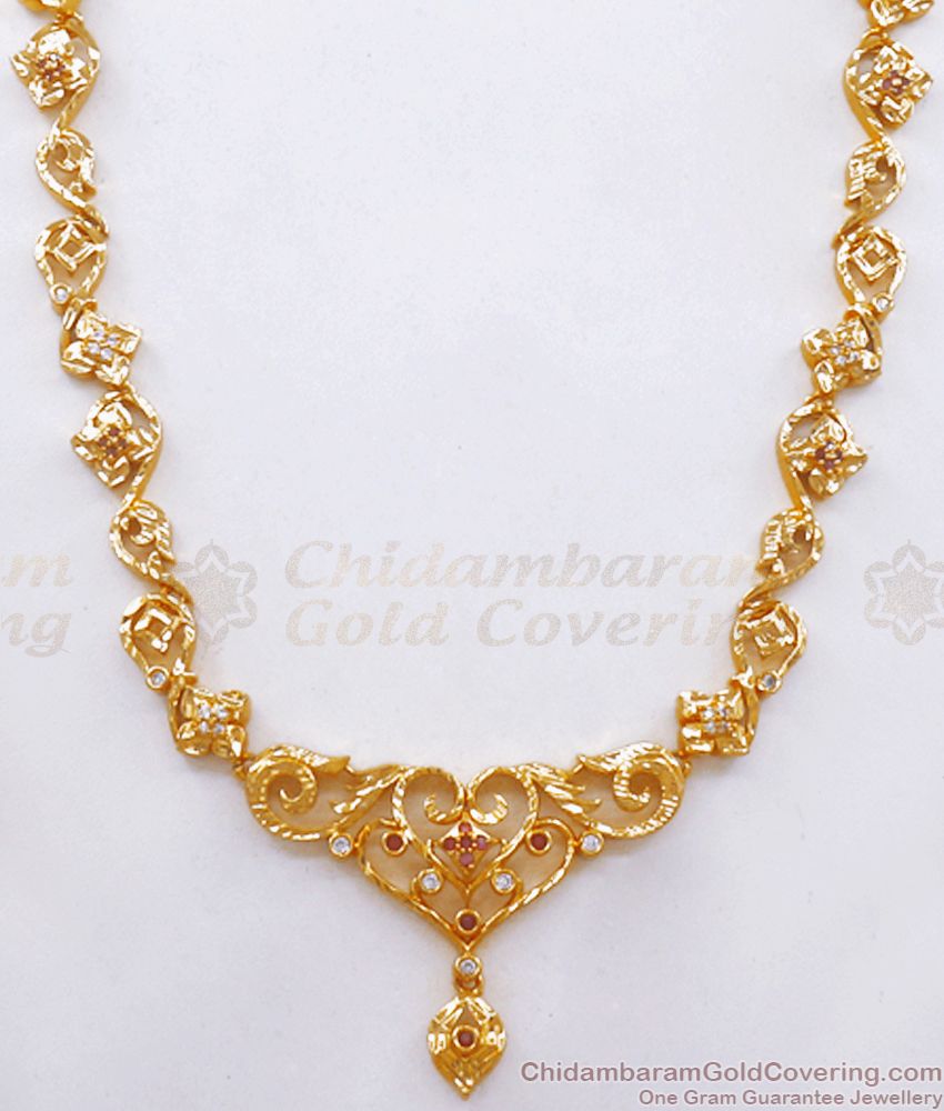 Latest Gold Plated Haram Ad Stone Floral Design Shop Online HR2508