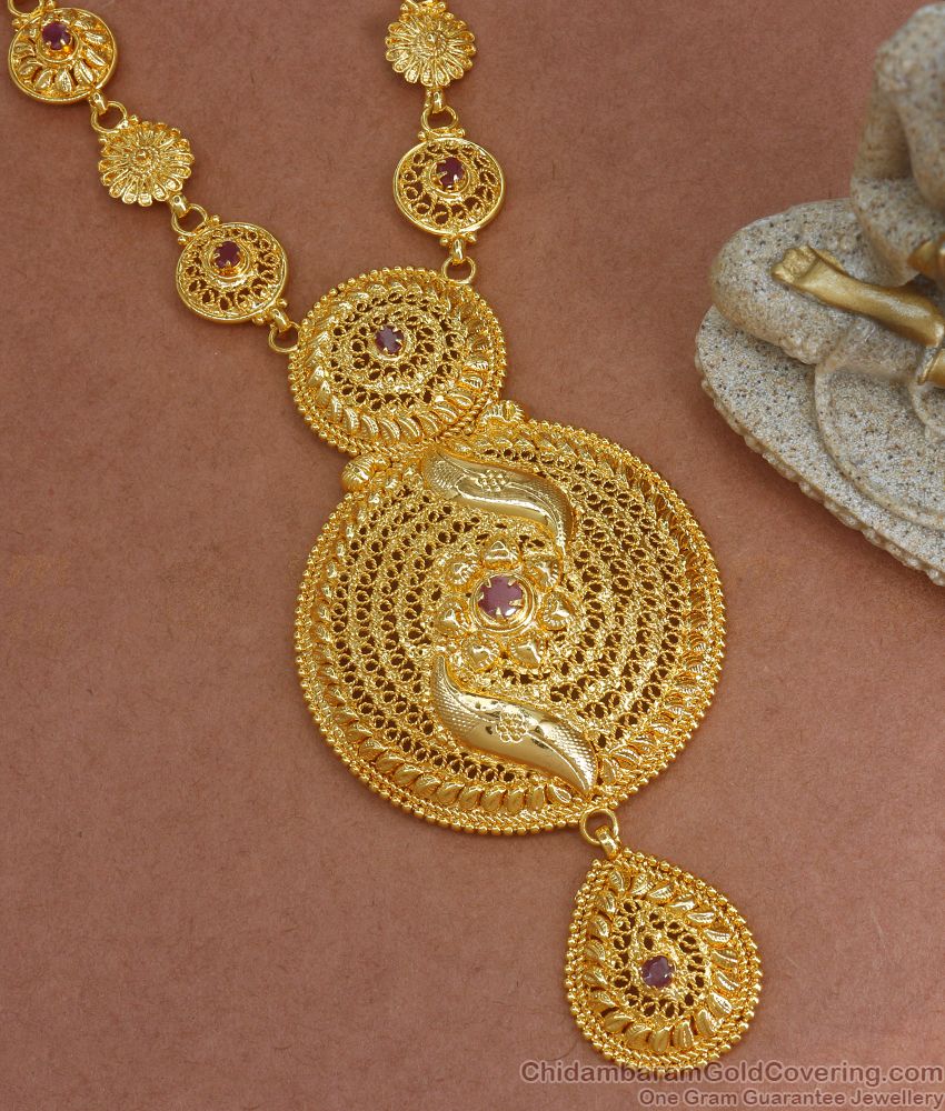 New Arabic Pattern Ruby Stone Gold Imitation Haaram Shop Online HR2509