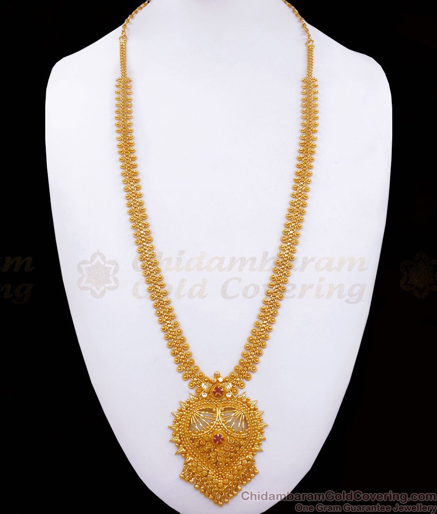 30 Inch Long Gold Plated Haaram Ruby Stone Heart Design HR2514