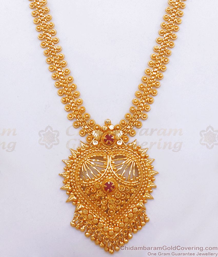 30 Inch Long Gold Plated Haaram Ruby Stone Heart Design HR2514