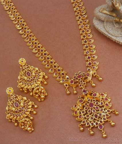 Grand Bridal Collections Gram Gold Haram Earring Set Kemp Jewelry Leaf  Pattern HR2519