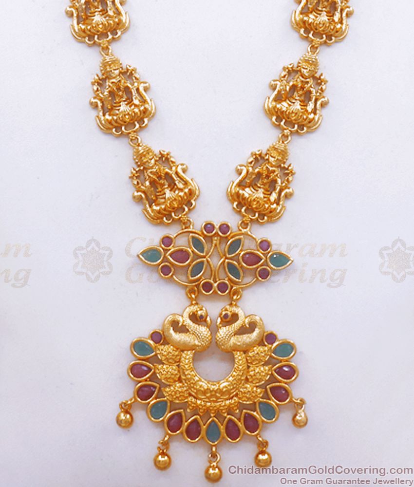 Grand Real Gold Pattern Stone Haram Lakshmi Design Earring Combo HR2520