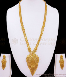 30 Inch Long Two Gram Gold Haram Earring Combo Bridal Wear HR2523 30 Inch Long Two Gram Gold Haram Earring Combo Bridal Wear HR2523