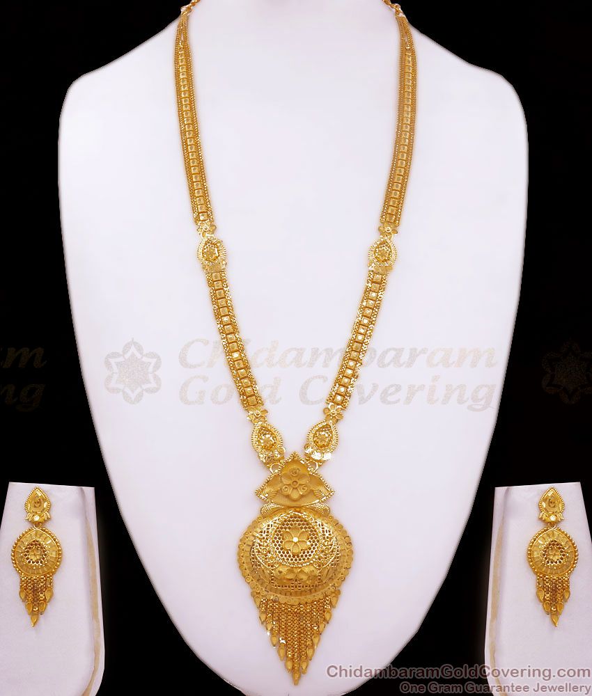 Latest 2 Gram Gold Haram Earring Forming Bridal Wear Combo HR2524