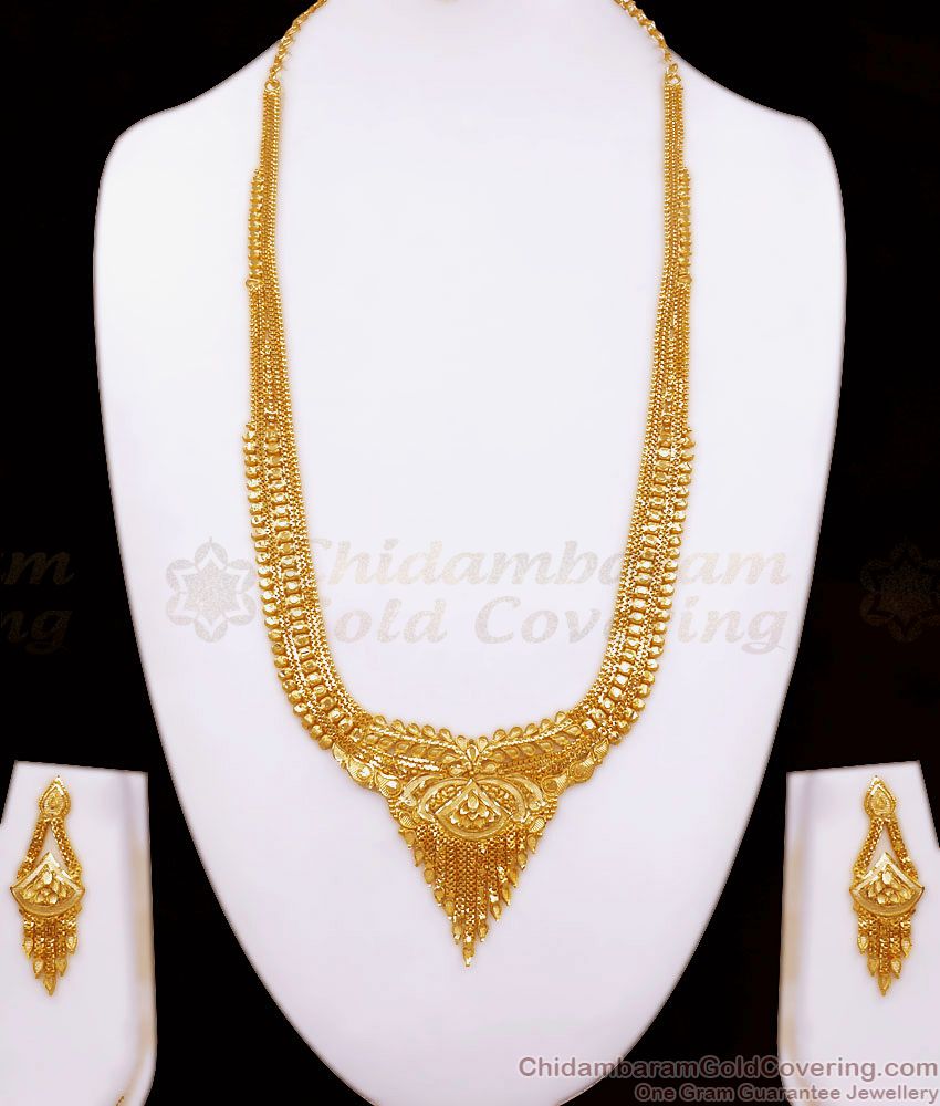 Premium Quality Calcutta Pattern 2 Gram Gold Haram Earring Combo HR2527