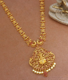 Full Ruby Zircon Stone Bridal Gold Plated Haram Pearl Hanging HR2539