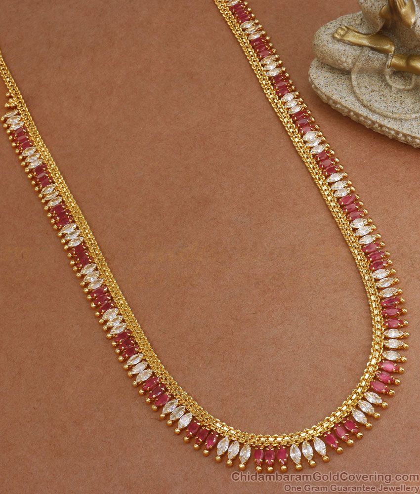 Buy Kerala Jewelry Full Ruby White Mullaipoo Gold Haram Shop Online HR2541