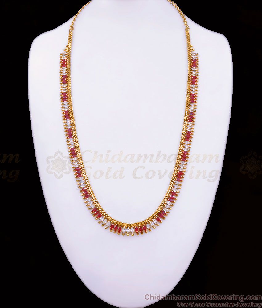 Buy Kerala Jewelry Full Ruby White Mullaipoo Gold Haram Shop Online HR2541