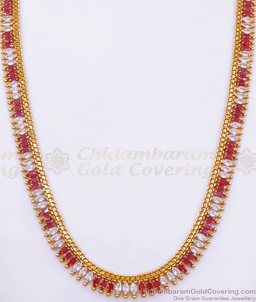 Buy Kerala Jewelry Full Ruby White Mullaipoo Gold Haram Shop Online HR2541