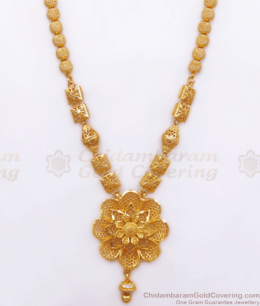 1 Gram Gold Beaded Haram Floral Design Party Wear HR2543