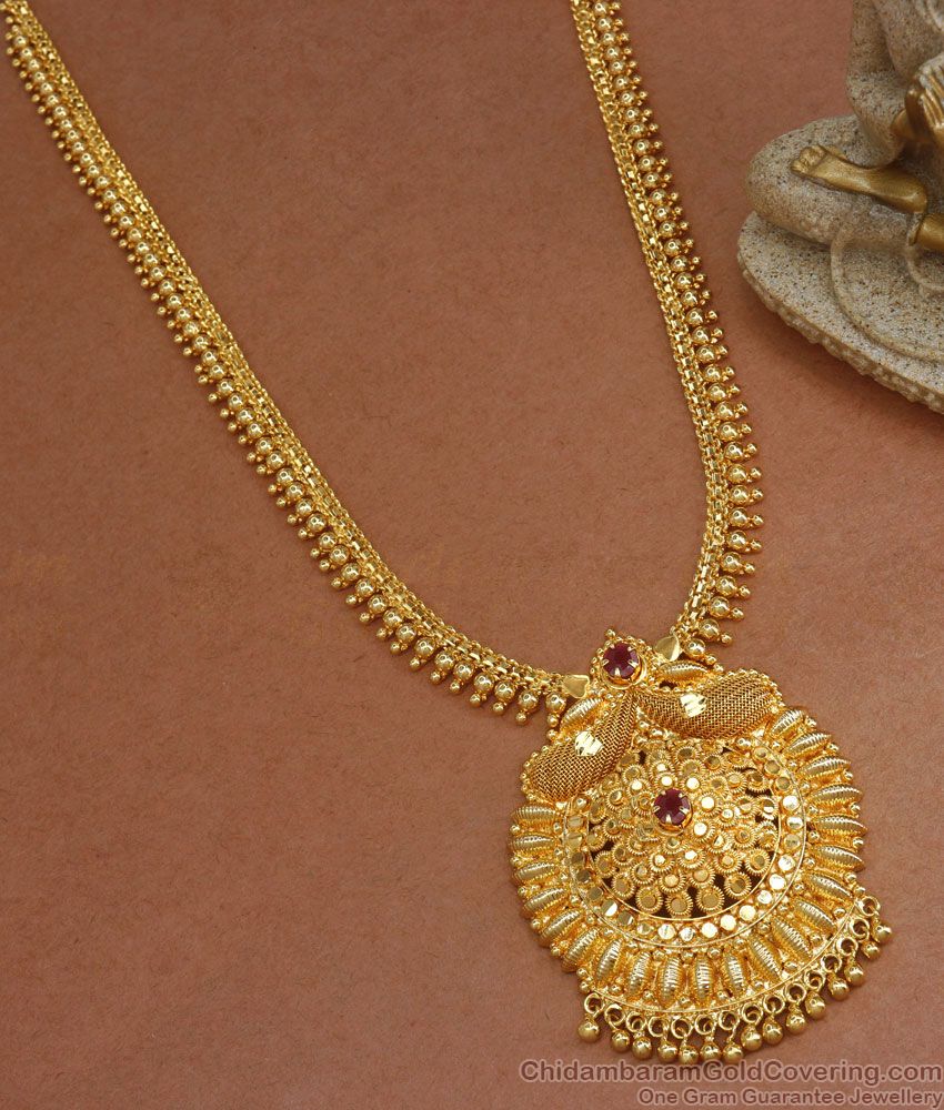 New Arrivals One Gram Gold Imitation Haram Collection With Single Ruby Stone HR2552