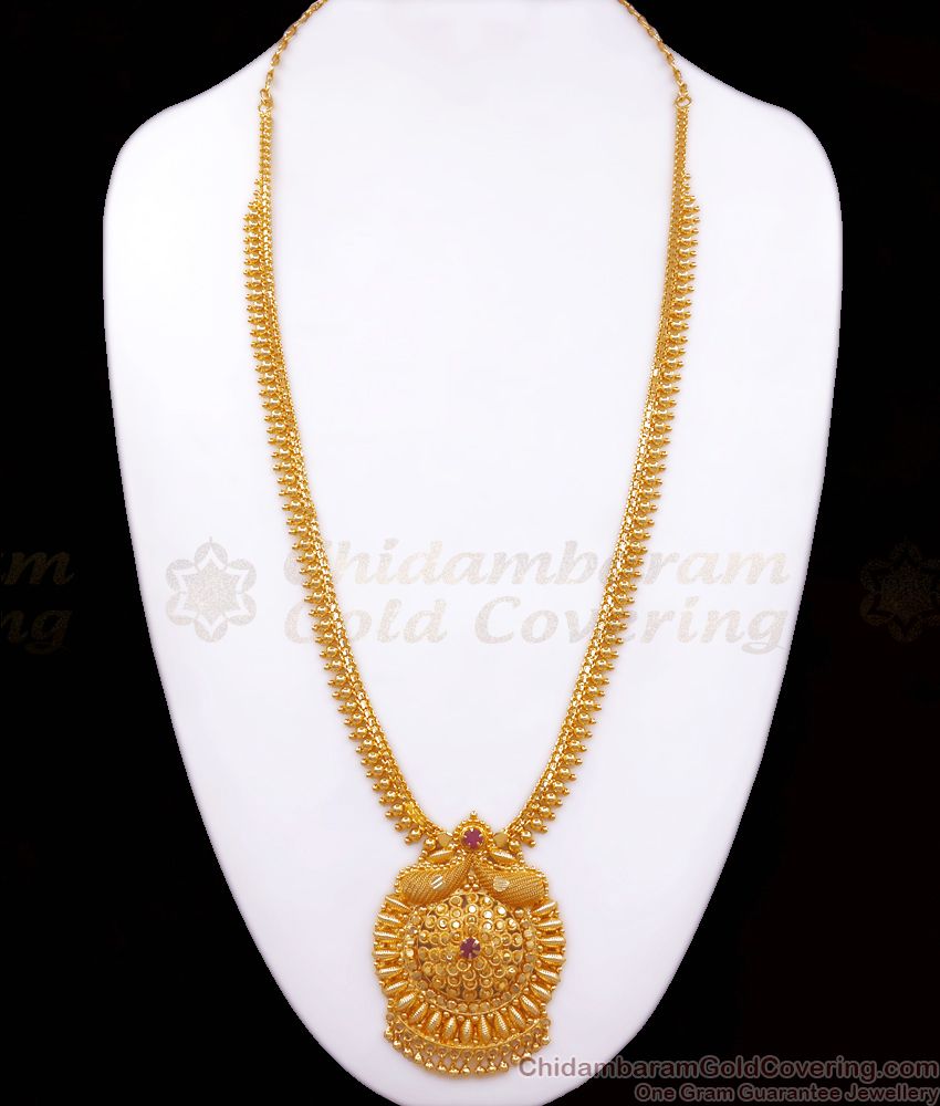 New Arrivals One Gram Gold Imitation Haram Collection With Single Ruby Stone HR2552