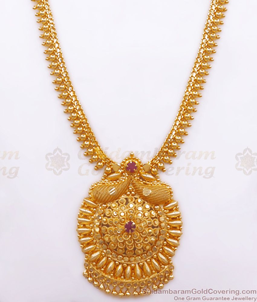 New Arrivals One Gram Gold Imitation Haram Collection With Single Ruby Stone HR2552