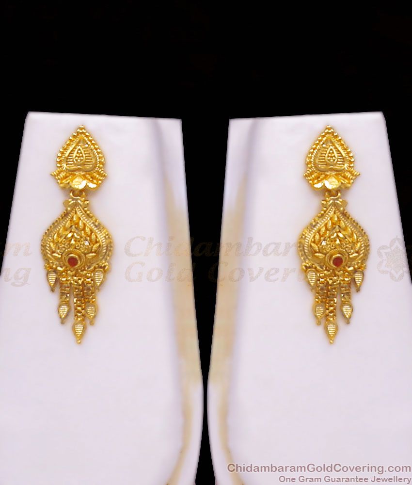 Two Gram Gold Long Haram Calcutta Pattern Earring Combo HR2559