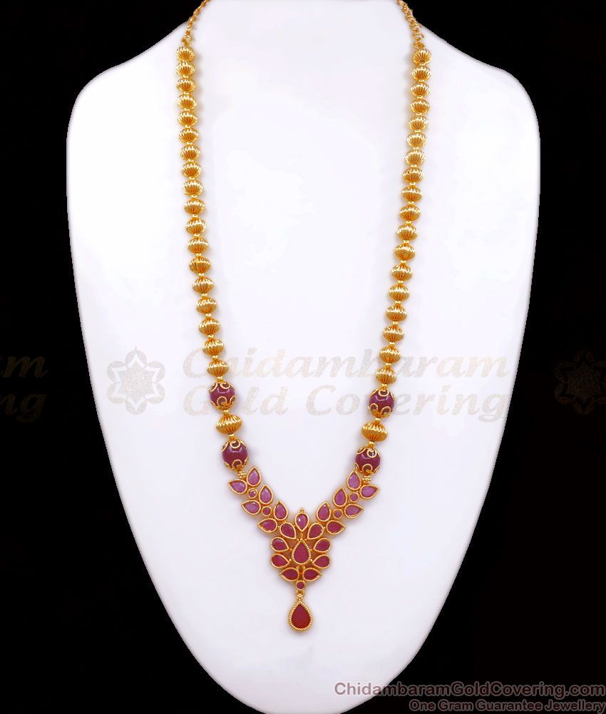 Premium Ruby Stone One Garam Gold Plated Haram Design HR2566