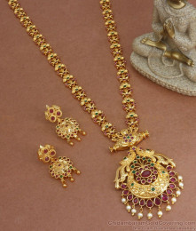 New Arrival Gold Plated Long Haram With Ruby And Emerald HR2570