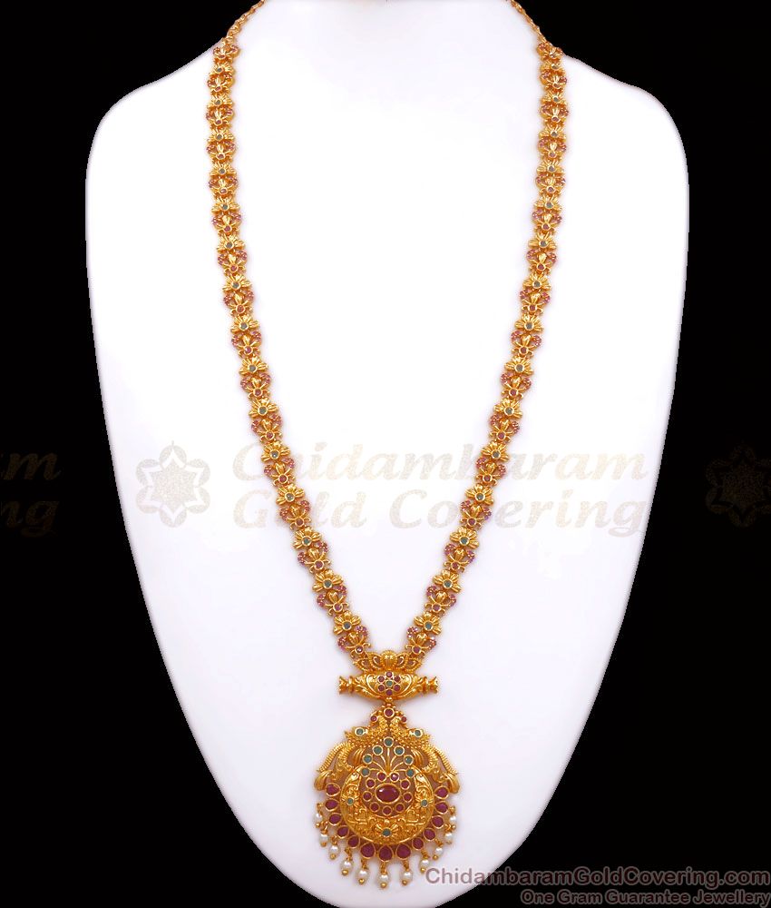 New Arrival Gold Plated Long Haram With Ruby And Emerald HR2570