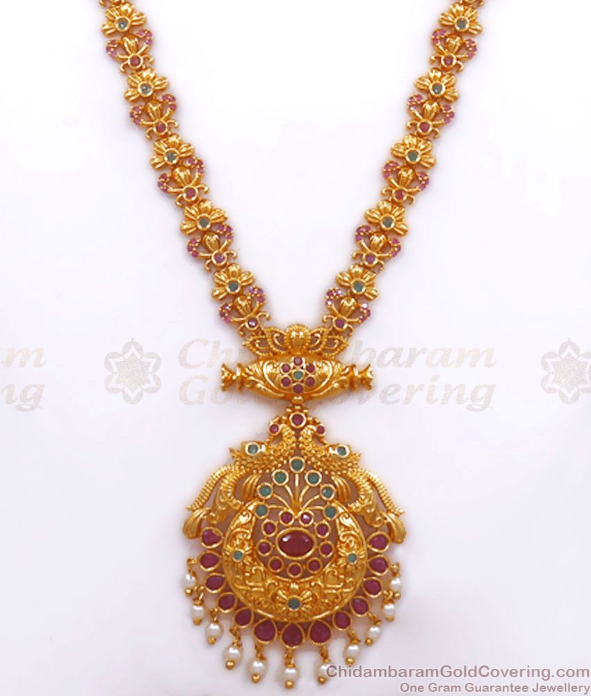 New Arrival Gold Plated Long Haram With Ruby And Emerald HR2570