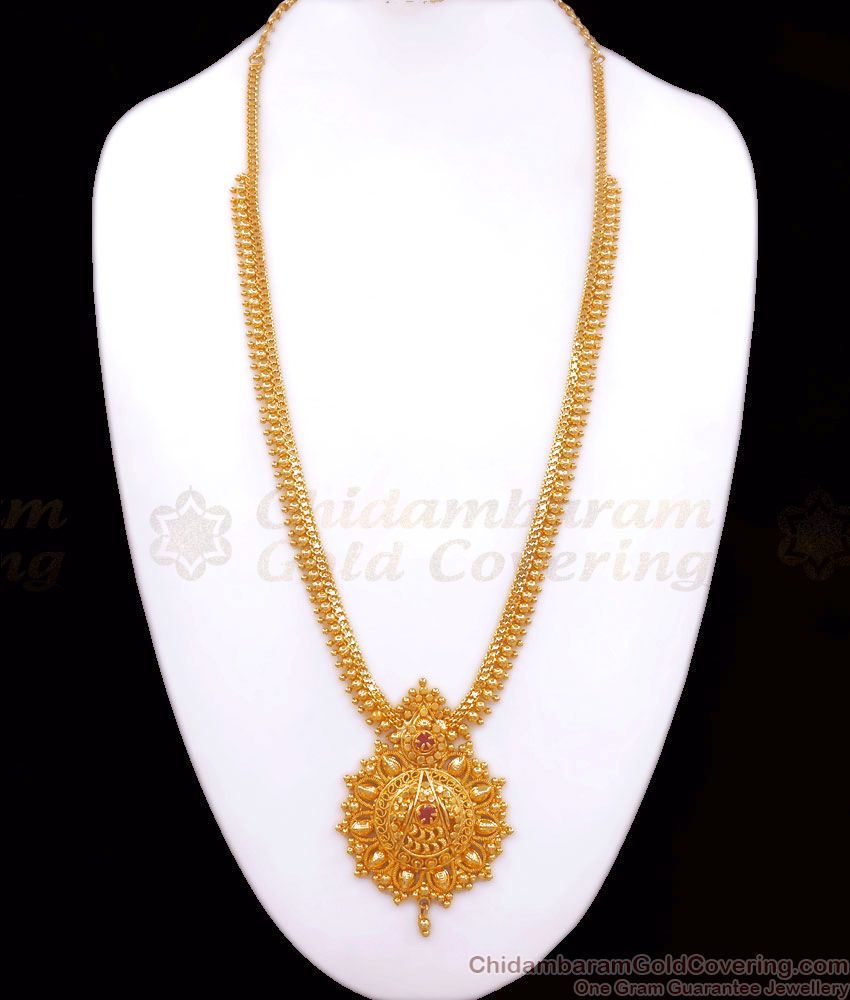 Ruby Stone Gold Beaded Long Haram 1 Gram Jewelry HR2576