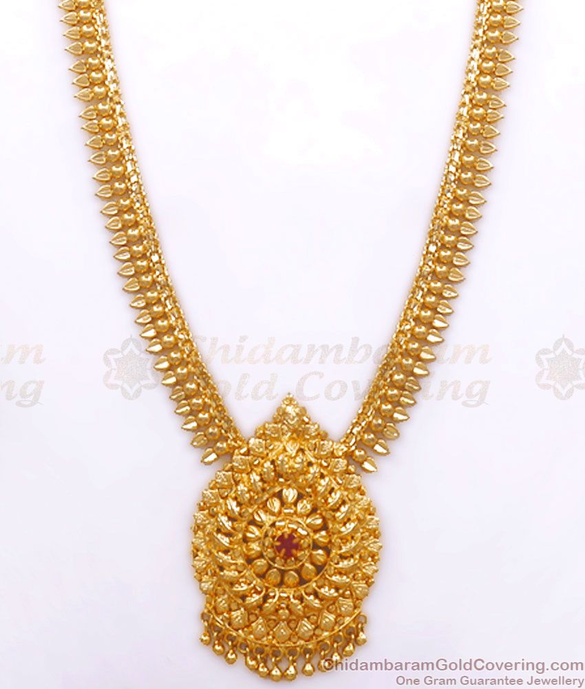 Buy 1 Gram Gold Ruby Stone Haram Bridal Collections Online HR2585