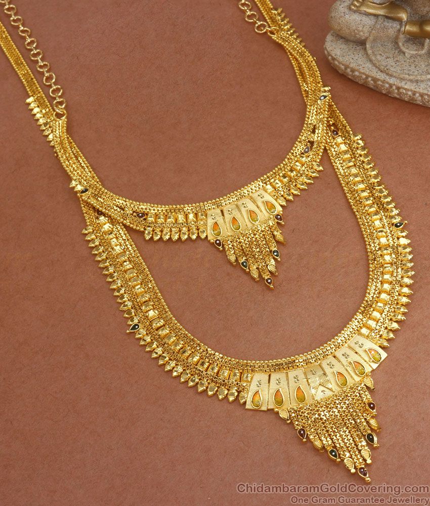 Two Gram Gold Kolkata Haram Necklace Bridal Combo Jewelry Set Shop Online HR2587
