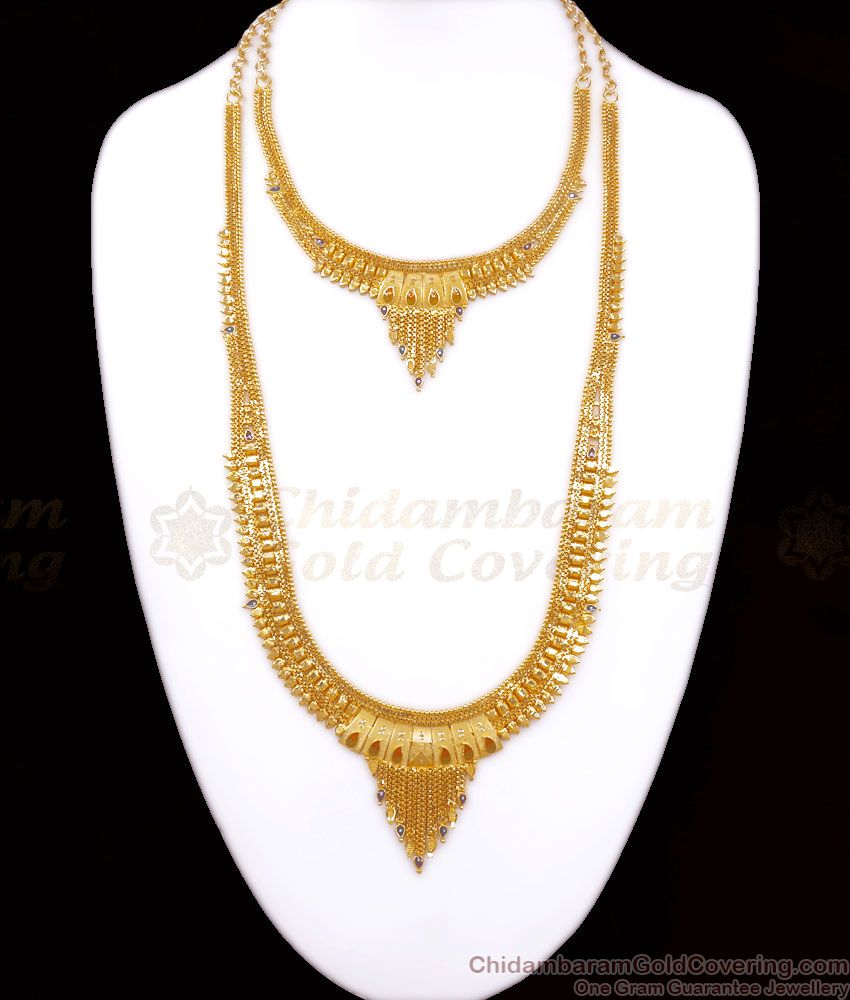 Two Gram Gold Kolkata Haram Necklace Bridal Combo Jewelry Set Shop Online HR2587