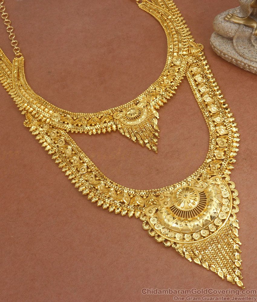 Premium Quality Forming Gold Long Haram Necklace Combo Shop Online HR2588