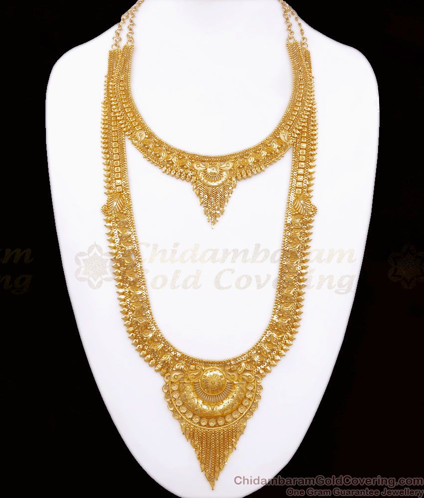 Premium Quality Forming Gold Long Haram Necklace Combo Shop Online HR2588