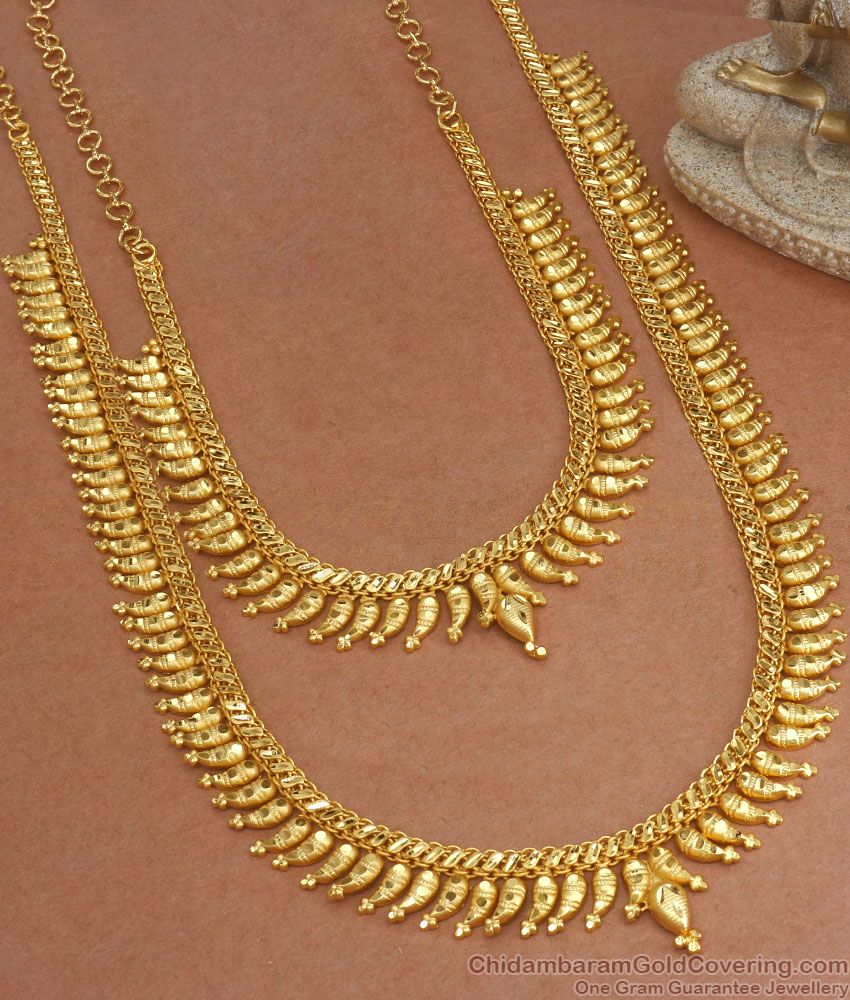 Matt Finish Forming Gold Mango Haram Necklace Mullaipoo Designs HR2590