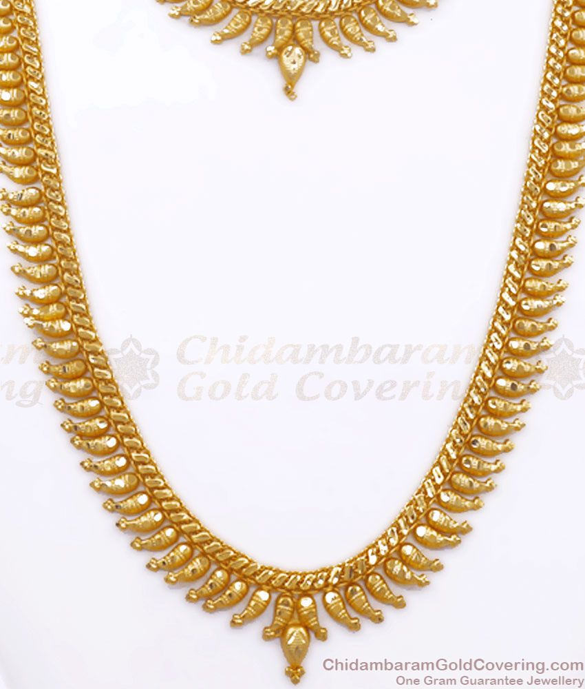 Matt Finish Forming Gold Mango Haram Necklace Mullaipoo Designs HR2590