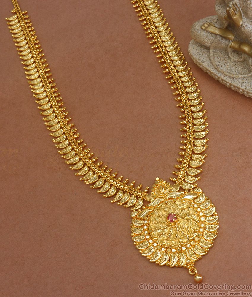 One Gram Gold Long Haram Floral Ruby Stone Design Shop Online HR2596