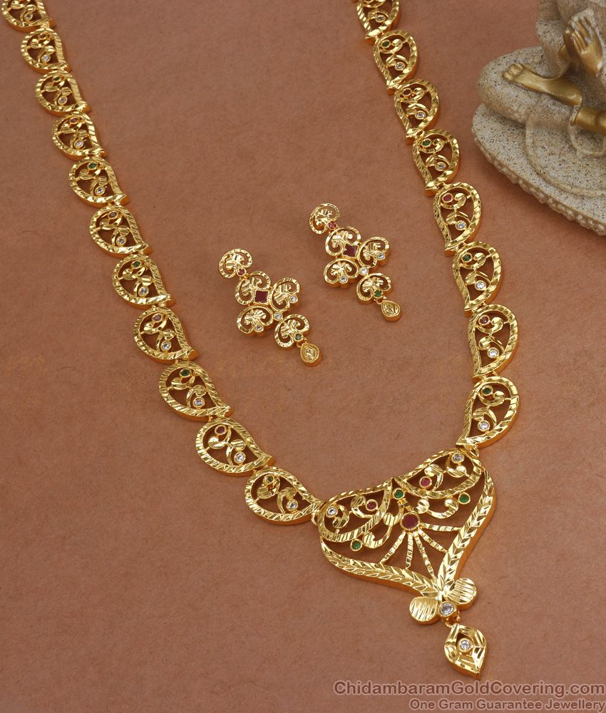 Srilankan Design 1 Gram Gold Bridal Haram Earring Combo Shop Online HR2600
