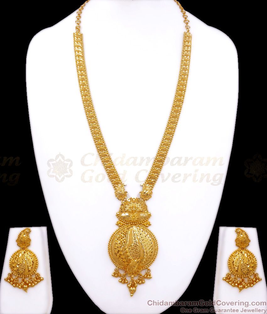 Grand Calcutta Design 2 Gram Gold Long Haram Earring Bridal Combo Set Shop Online HR2602