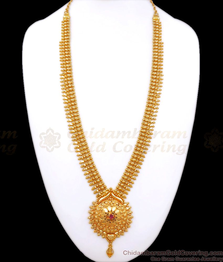 Premium Gold Plated Haram 3 Layer Design Ruby Stone Collections HR2613