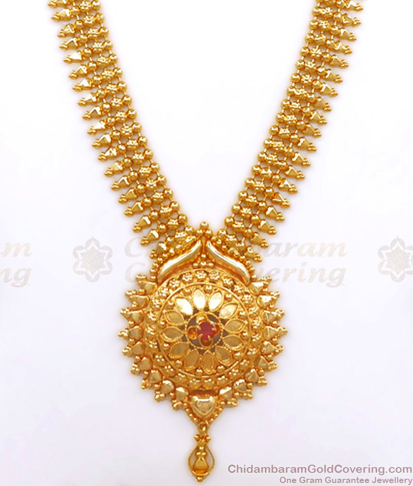 Premium Gold Plated Haram 3 Layer Design Ruby Stone Collections HR2613