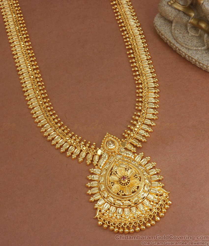 Hand Crafted Gold Imitation Haram Floral Pattern With Ruby Stone HR2614