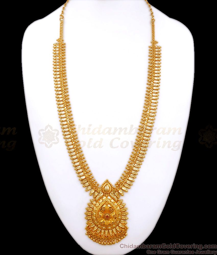 Hand Crafted Gold Imitation Haram Floral Pattern With Ruby Stone HR2614