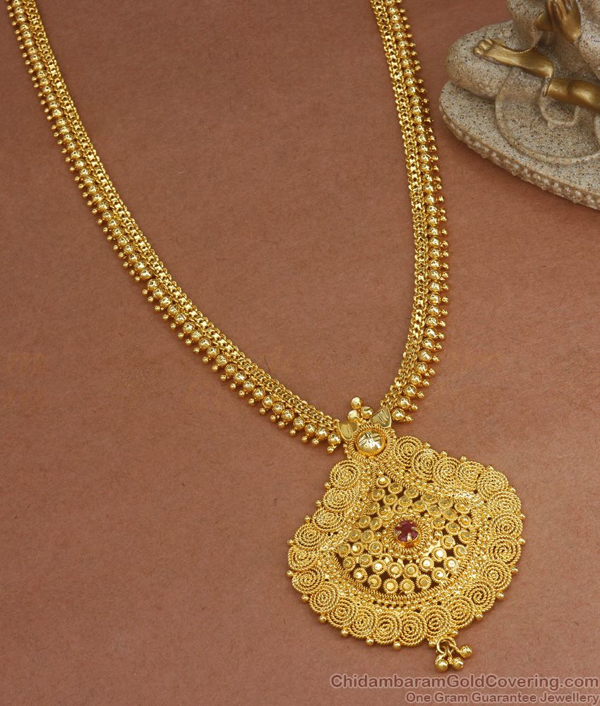 Bridal Gold Long Haram Mullai Design Kerala Gold Jewelry HR2616