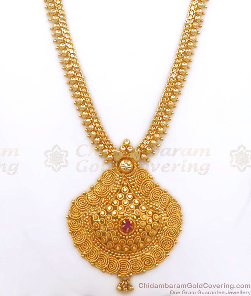 Bridal Gold Long Haram Mullai Design Kerala Gold Jewelry HR2616