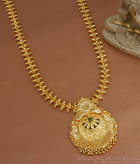 Elegant One Gram Gold Kerala Haram Bridal Collections With Emerald Stone HR2618 Elegant One Gram Gold Kerala Haram Bridal Collections With Emerald Stone HR2618