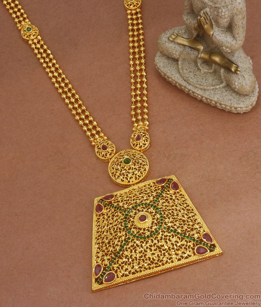 Tawa Jewelry Designs One Gram Gold Long Haram Stone Pattern Bridal Collections HR2622