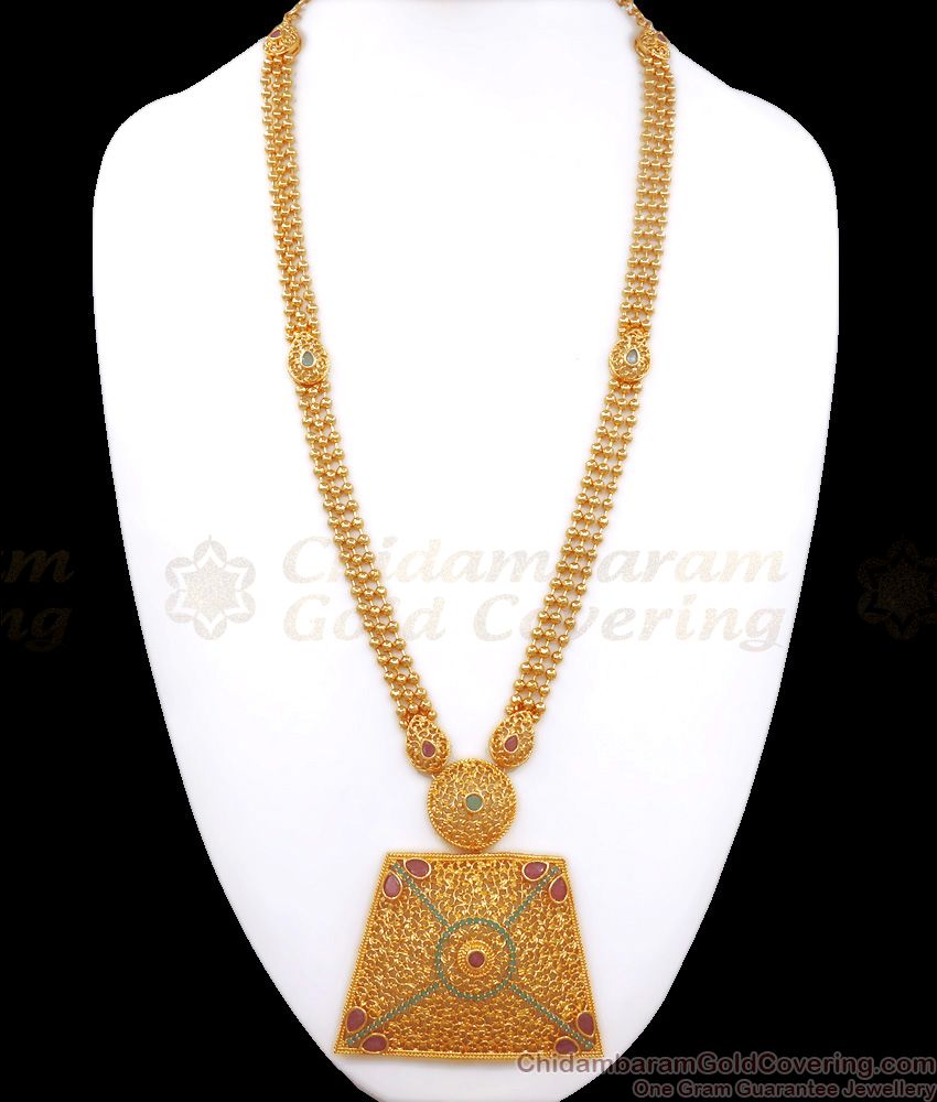 Tawa Jewelry Designs One Gram Gold Long Haram Stone Pattern Bridal Collections HR2622