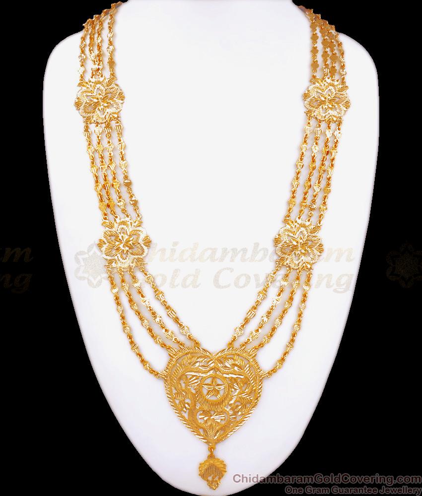 30 Inches Long Grand 1 Gram Gold Four Line Governor Malai Bridal Haram HR2632