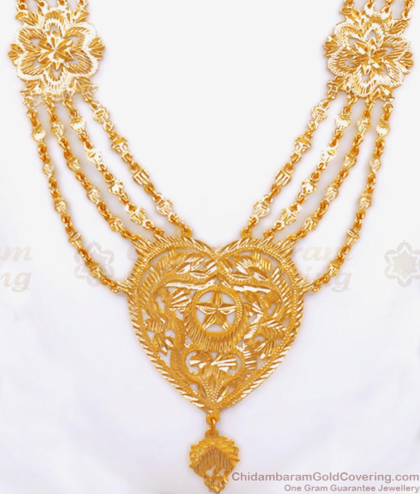 30 Inches Long Grand 1 Gram Gold Four Line Governor Malai Bridal Haram HR2632