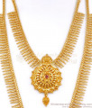 Gorgeous Mullai Design One Gram Gold Haram Necklace Ruby Stone Combo HR2649