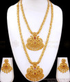 Beautiful Full Bridal Set Gold Haram Nethichutti Combo Set With Earrings HR2651