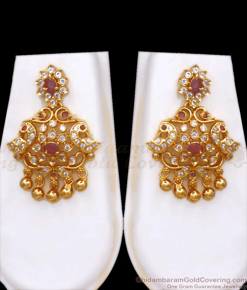 Attractive Peacock Design Gold Haaram Ruby White Stone Earring Combo HR2661