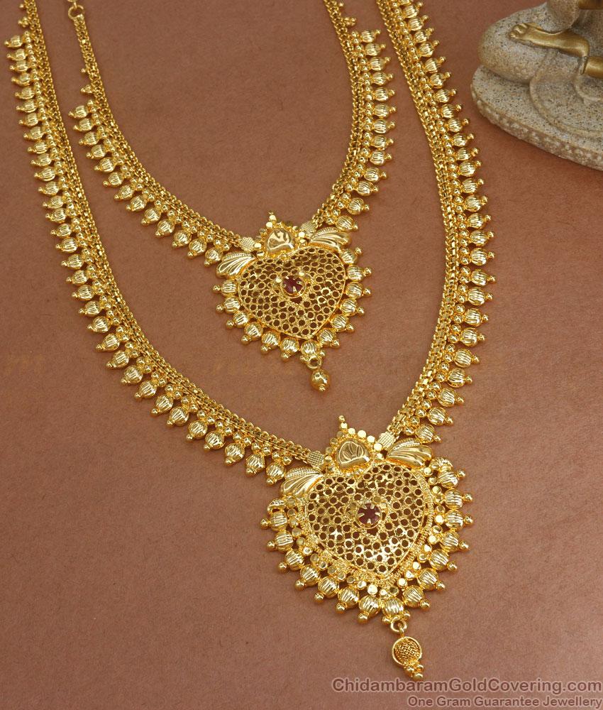 Long Bridal Set 1 Gram Gold Haram Necklace Combo Heart Design HR2666