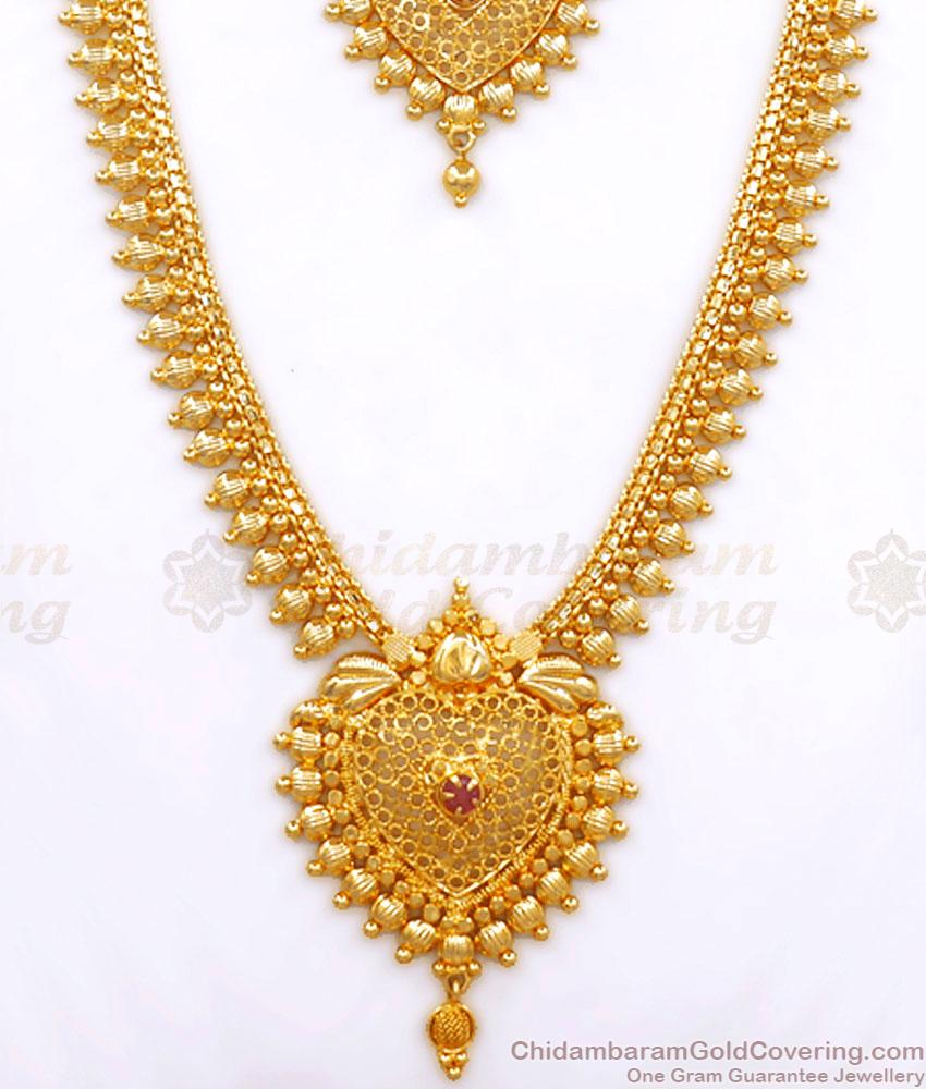 Long Bridal Set 1 Gram Gold Haram Necklace Combo Heart Design HR2666 Long Bridal Set 1 Gram Gold Haram Necklace Combo Heart Design HR2666