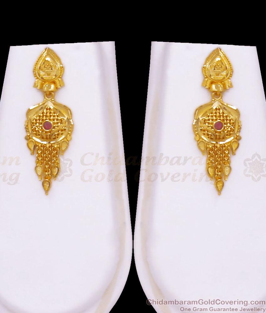 Bridal Two Gram Gold Haram Earring Combo Calcutta Pattern With Stones HR2670
